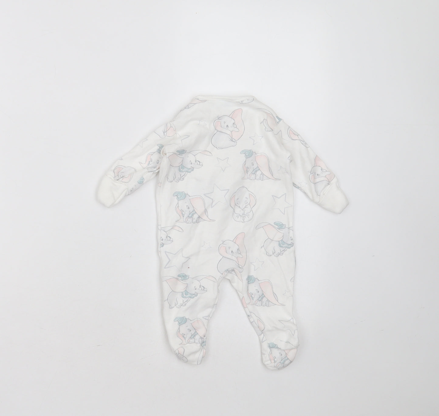 Disney Baby Baby White  Cotton Babygrow One-Piece Size Newborn  Button - Dumbo Print