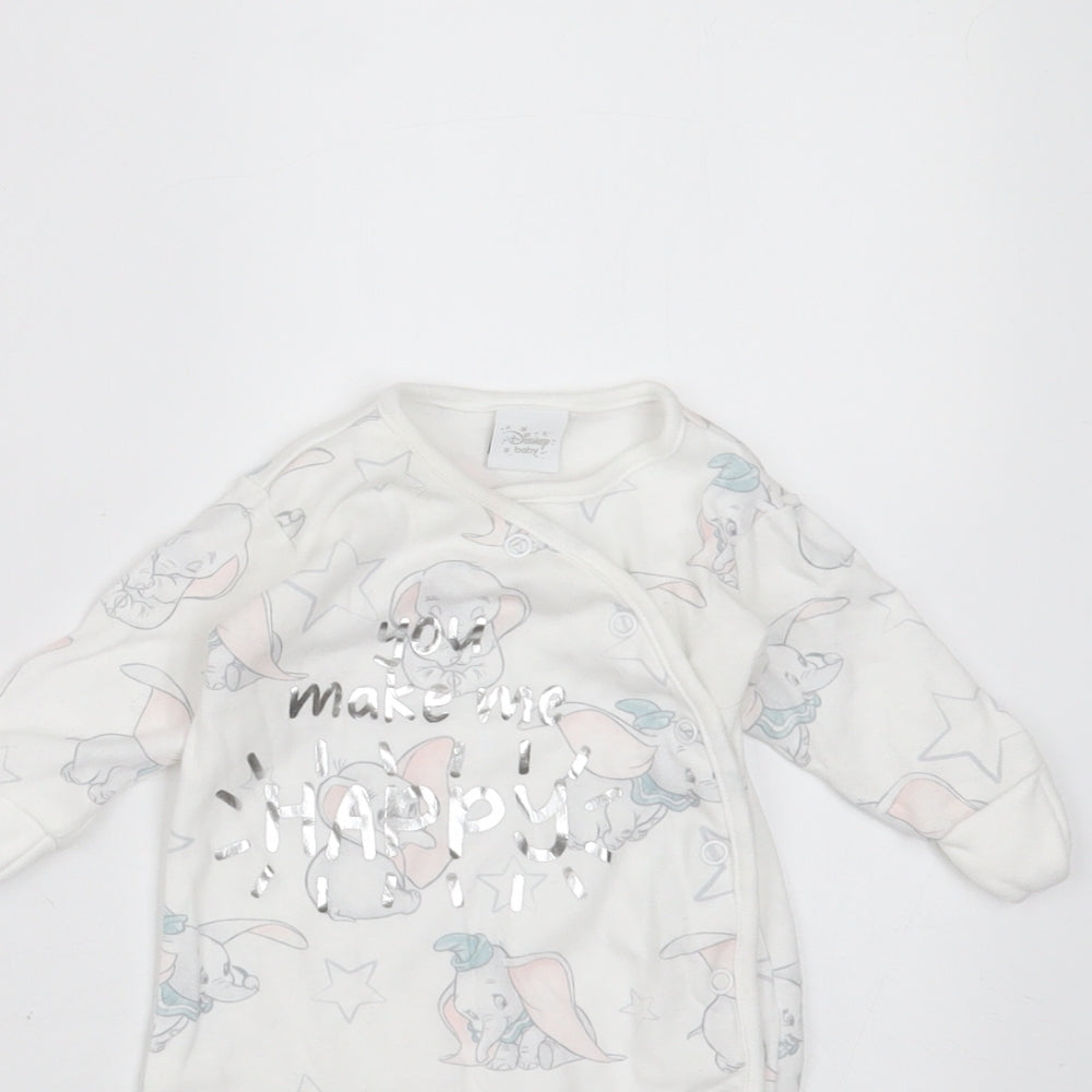 Disney Baby Baby White  Cotton Babygrow One-Piece Size Newborn  Button - Dumbo Print