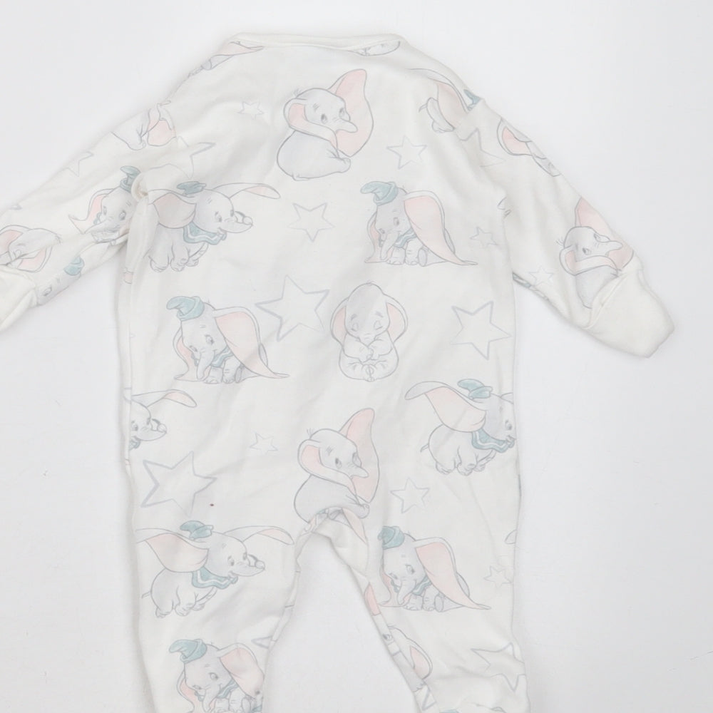 Disney Baby Baby White  Cotton Babygrow One-Piece Size Newborn  Button - Dumbo Print