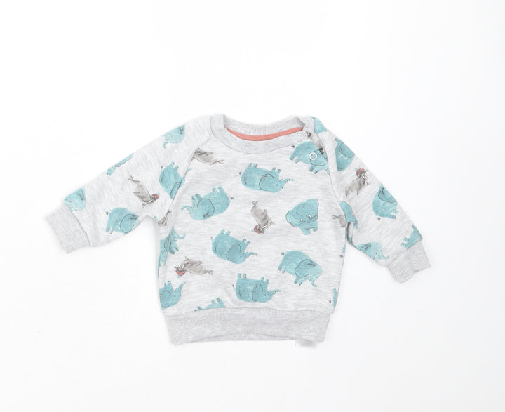 Primark Baby Grey  Cotton Pullover Jumper Size 0-3 Months   - elephant print