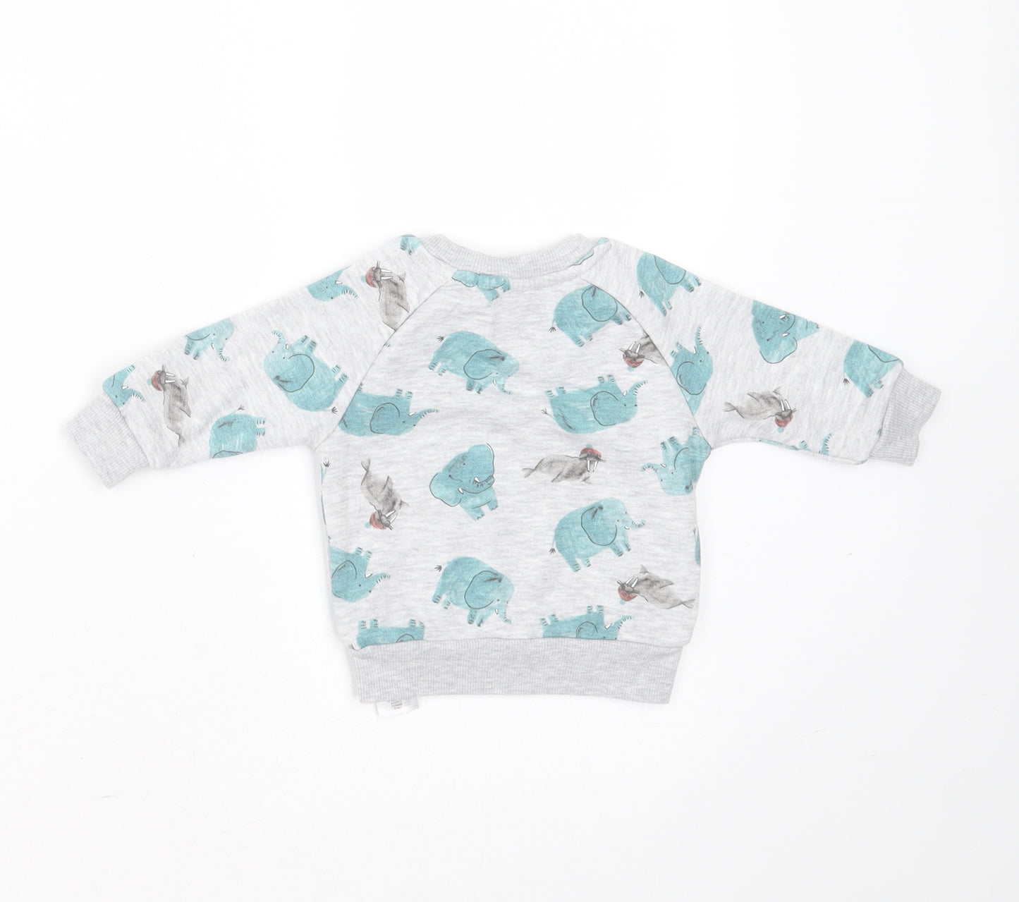 Primark Baby Grey  Cotton Pullover Jumper Size 0-3 Months   - elephant print