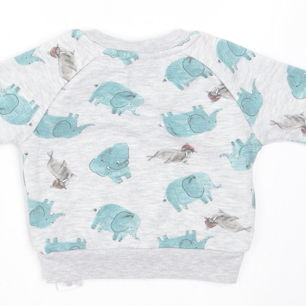 Primark Baby Grey  Cotton Pullover Jumper Size 0-3 Months   - elephant print