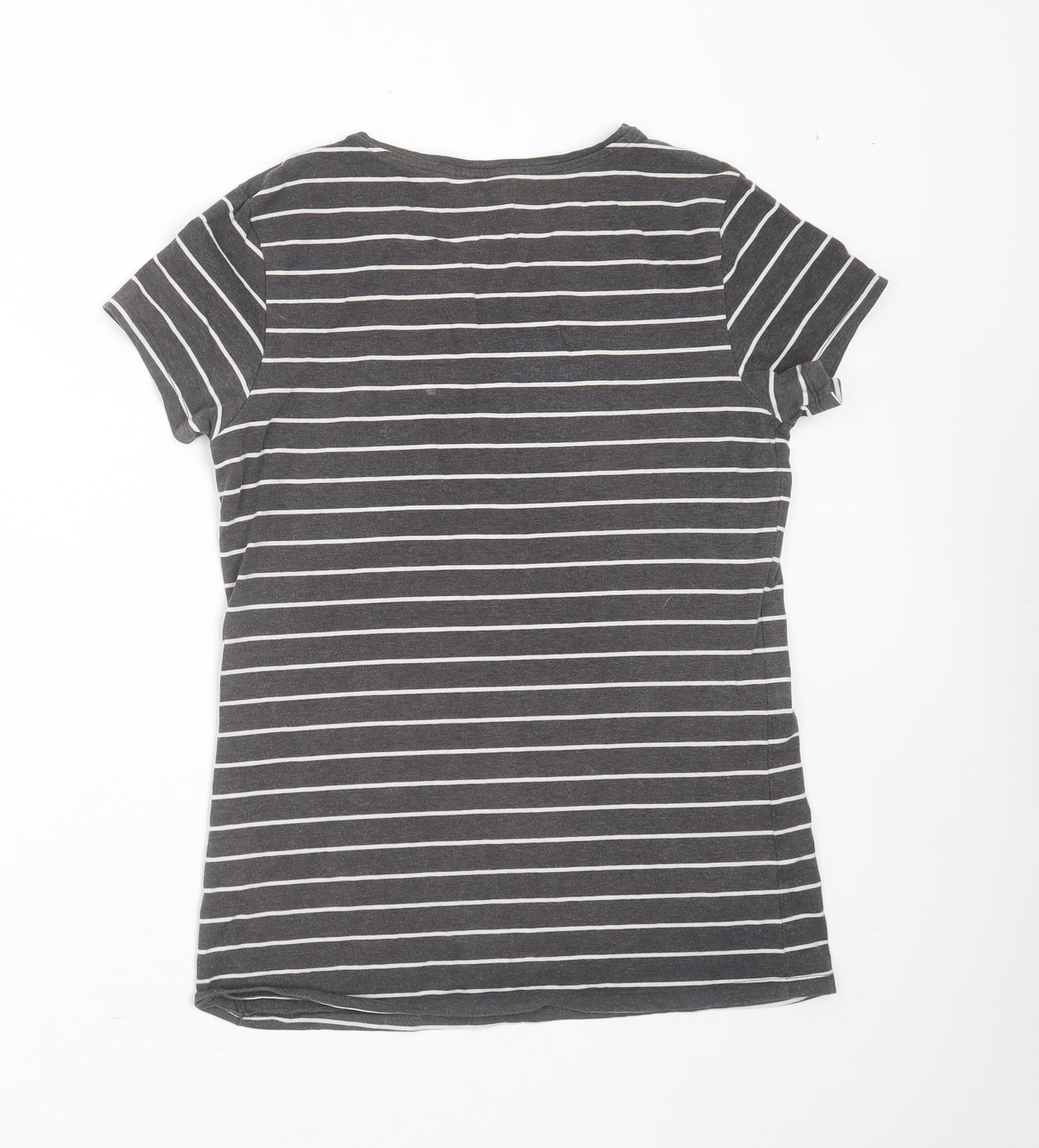Primark Womens Grey Striped Cotton Basic T-Shirt Size 14 Round Neck