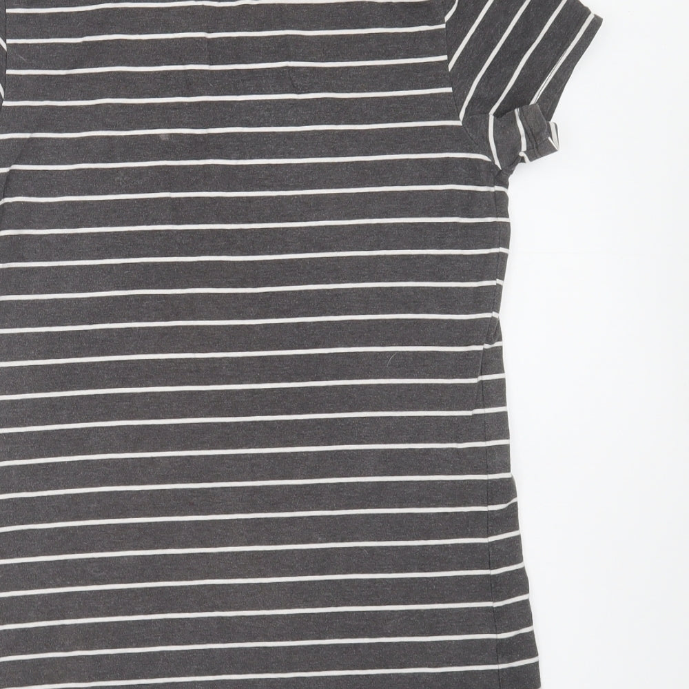 Primark Womens Grey Striped Cotton Basic T-Shirt Size 14 Round Neck