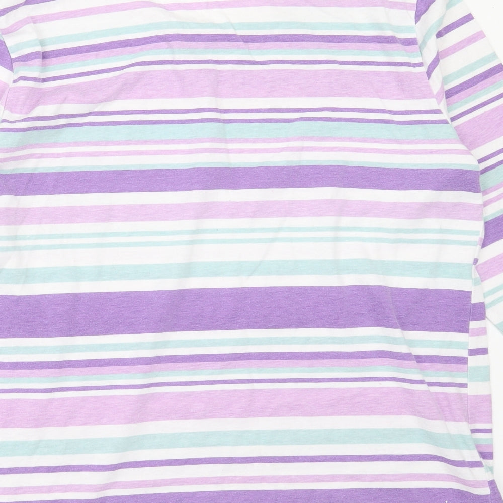 Ann De Lancay Womens Purple Striped Polyester Basic T-Shirt Size M Round Neck