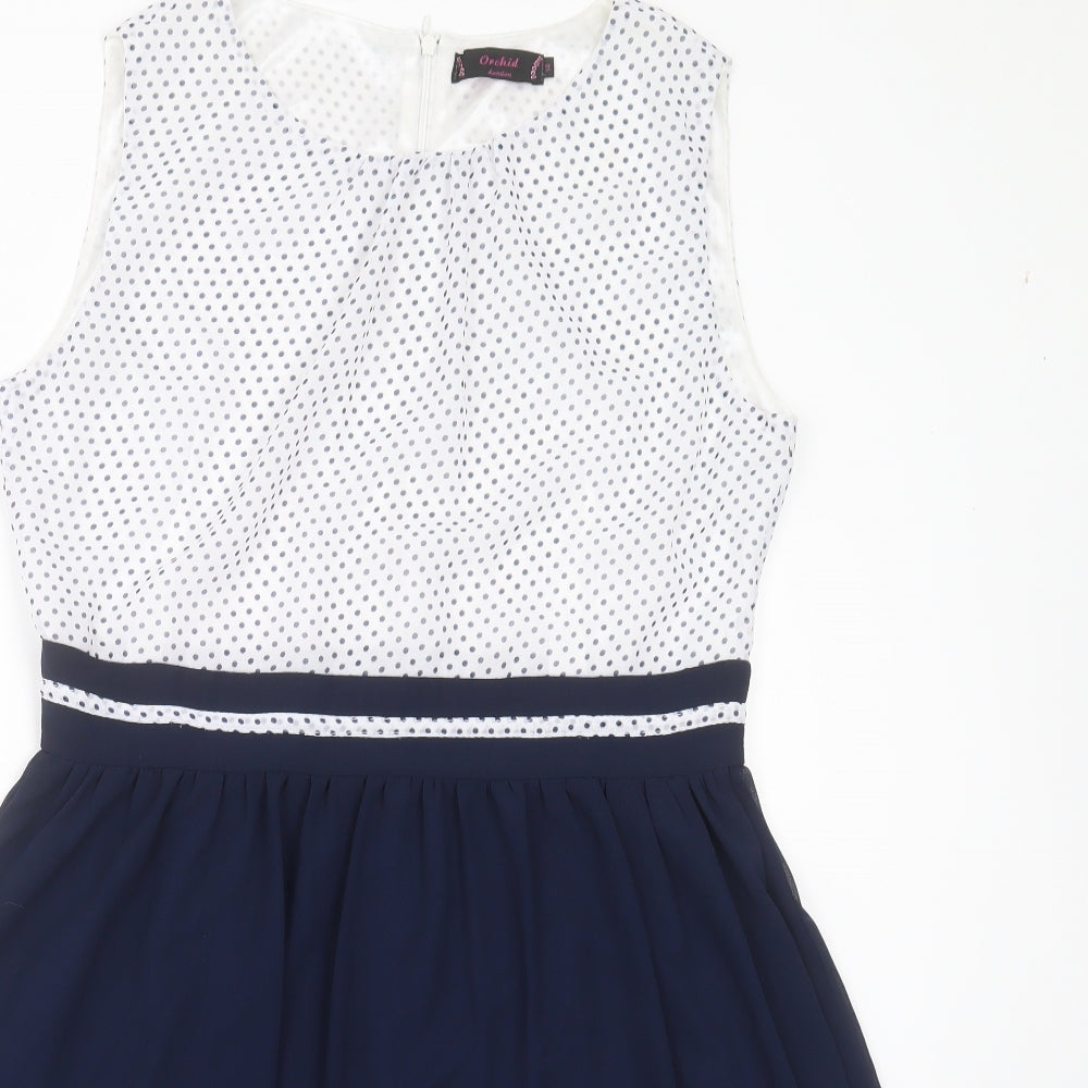 orchid london Womens Blue Polka Dot Polyester Fit & Flare  Size 14  Round Neck