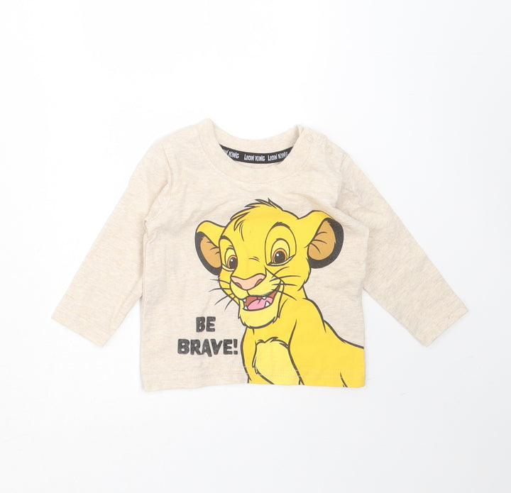 Primark Baby Beige Cotton Basic T-Shirt Size 0-3 Months Round Neck - Simba Lion King