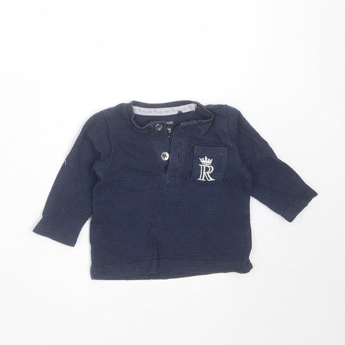 River Island Baby Blue Striped Cotton Basic T-Shirt Size Newborn Round Neck