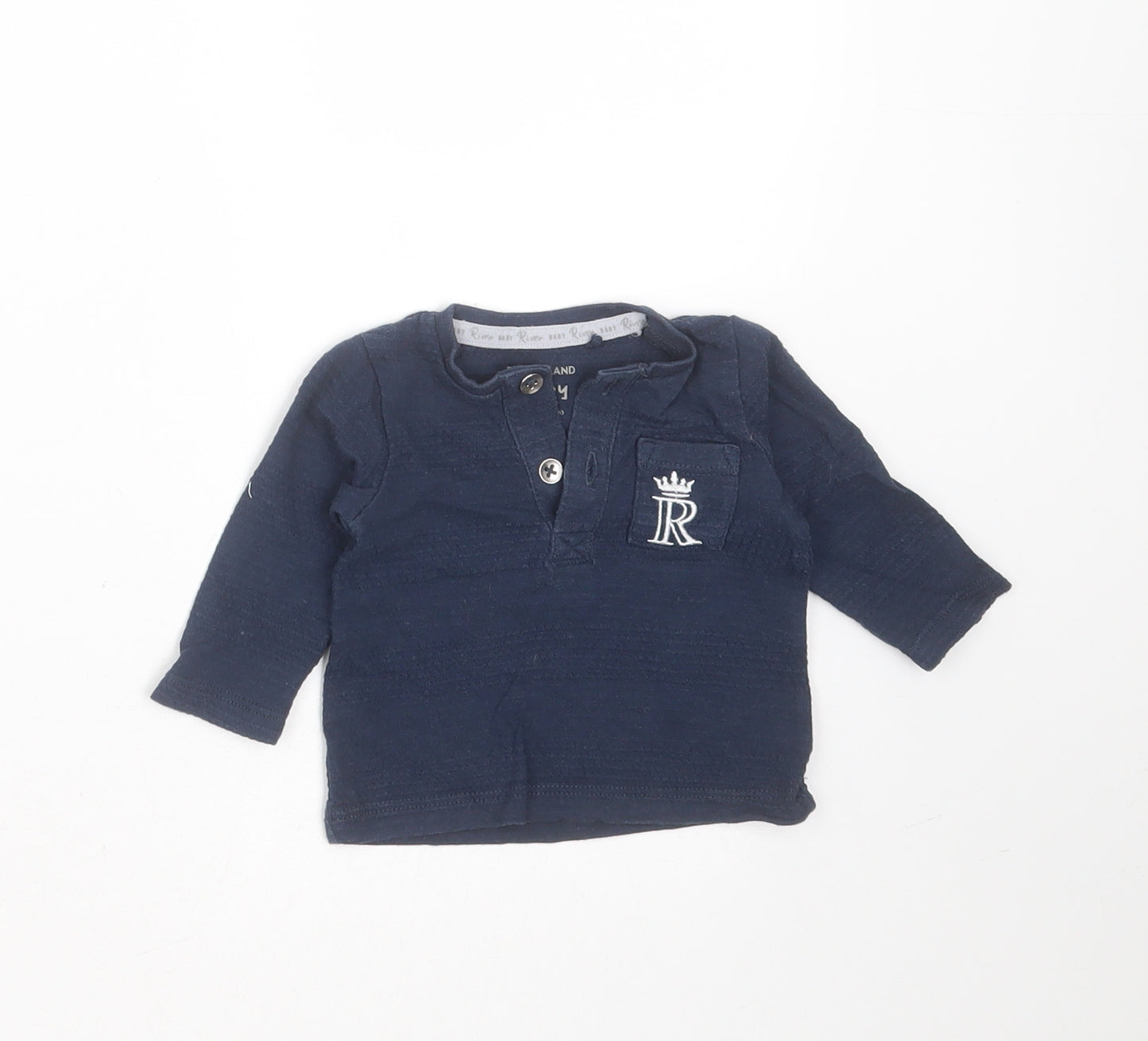 River Island Baby Blue Striped Cotton Basic T-Shirt Size Newborn Round Neck