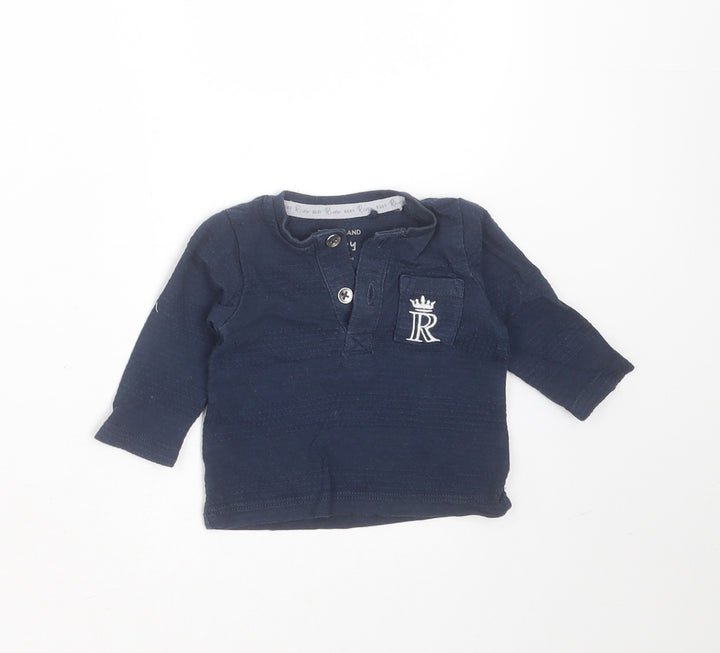 River Island Baby Blue Striped Cotton Basic T-Shirt Size Newborn Round Neck