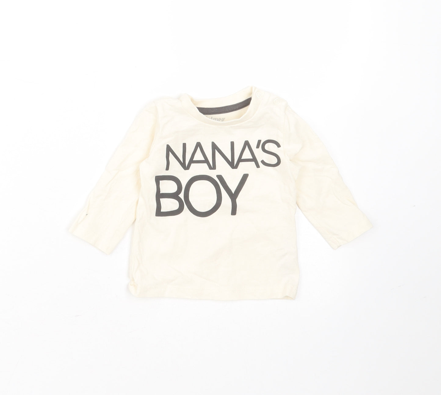 Nutmeg Boys Ivory  Cotton Basic T-Shirt Size 0-3 Months Round Neck  - nana's boy