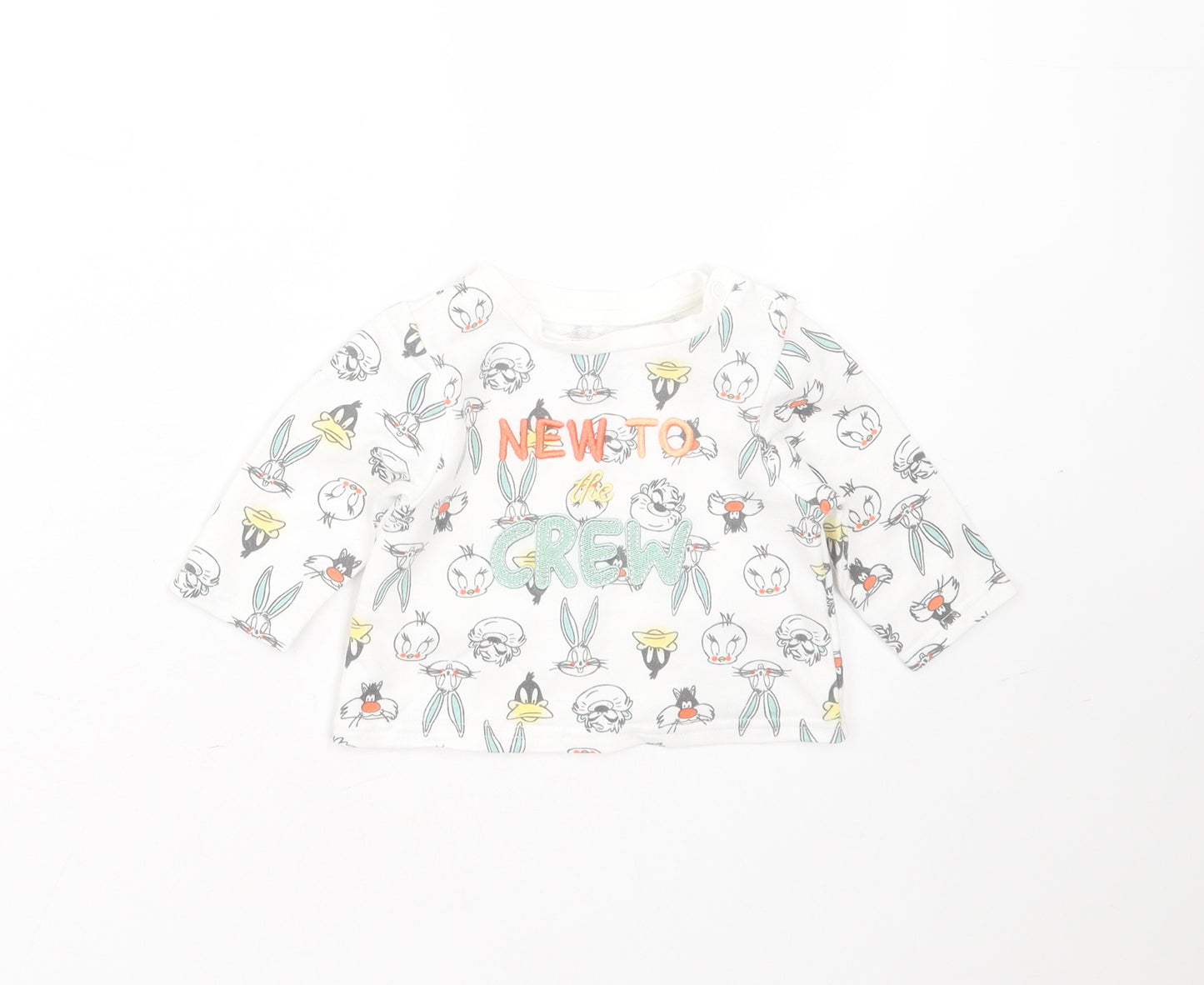 Looney Tunes Baby White  Cotton Pullover Jumper Size 0-3 Months   - looney tunes