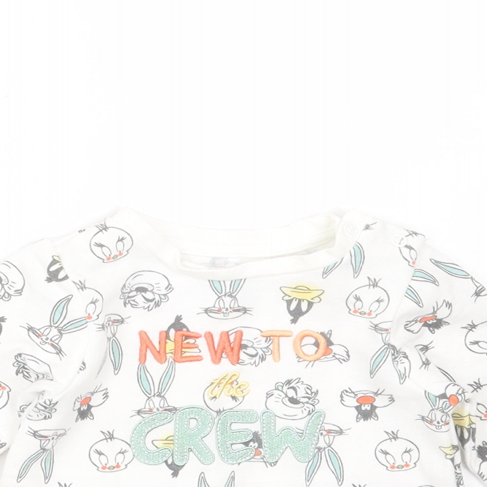 Looney Tunes Baby White  Cotton Pullover Jumper Size 0-3 Months   - looney tunes