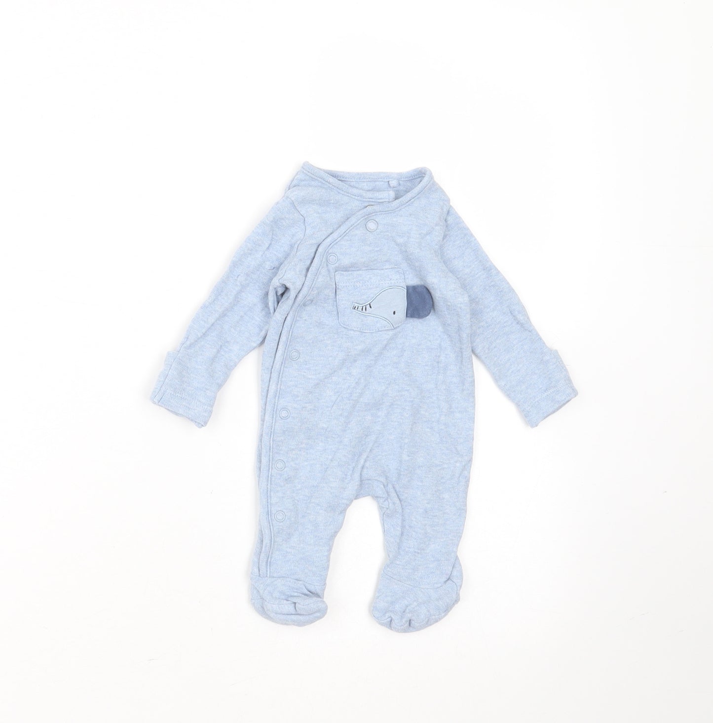 TU Baby Blue  Cotton Babygrow One-Piece Size Newborn  Button - elephant