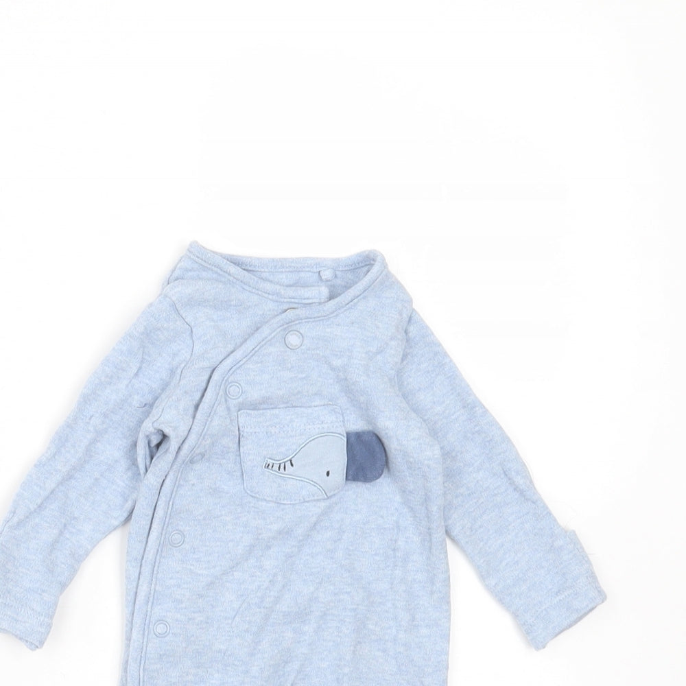 TU Baby Blue  Cotton Babygrow One-Piece Size Newborn  Button - elephant