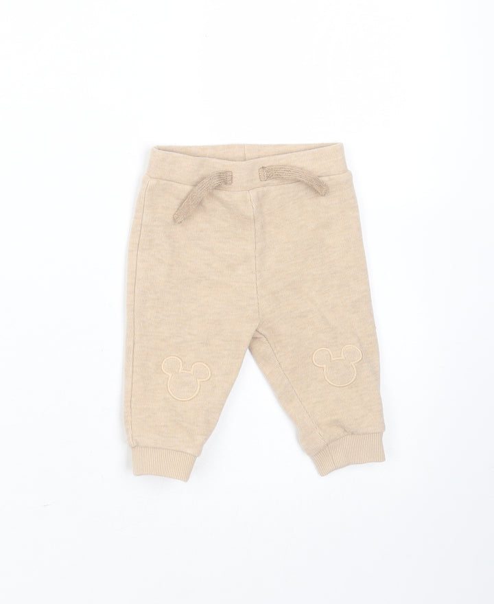 George Baby Beige  Polyester Jogger Trousers Size 0-3 Months   - mickey mouse