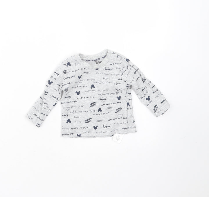 Primark Baby Grey  Cotton Basic T-Shirt Size 0-3 Months Round Neck  - mickey mouse