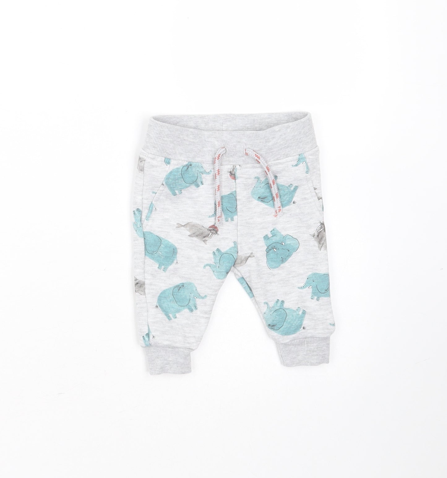 Primark Baby Grey  Polyester Jogger Trousers Size 0-3 Months  Drawstring - elephant print