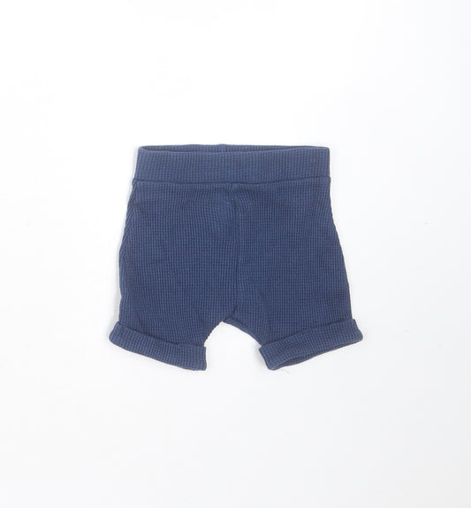Front view of Primark Baby Blue Cotton Cropped Trousers, size 0-3, Months - shorts