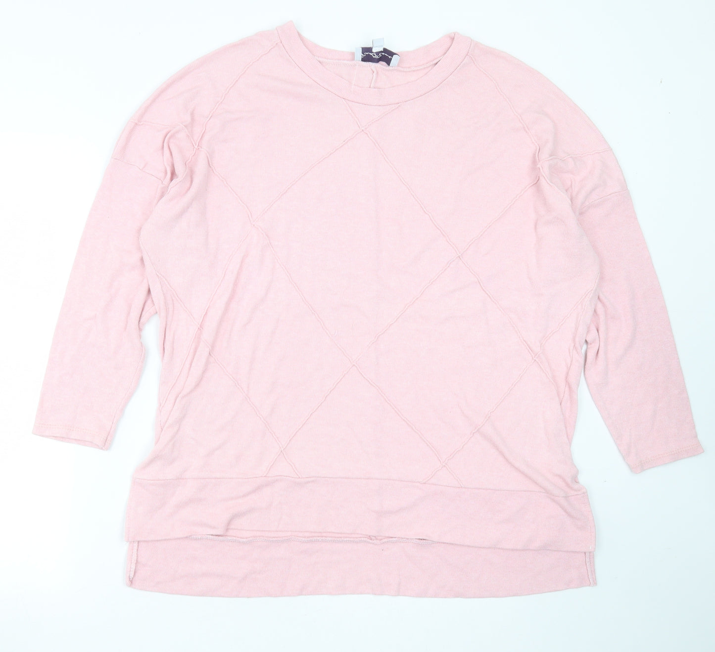 Mud & flowers Womens Pink Round Neck Argyle/Diamond Viscose Pullover Jumper Size L