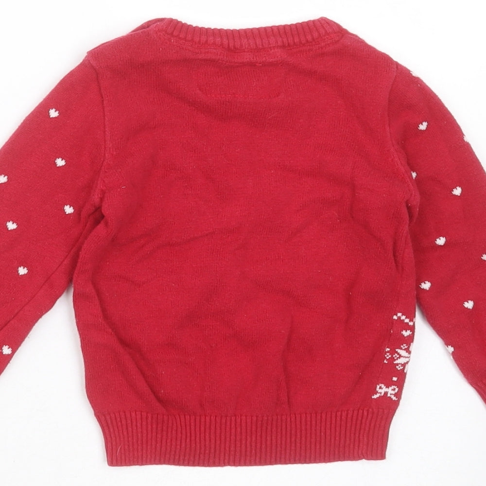 Young Dimension Girls Red  Cotton Pullover Jumper Size 9-12 Months   - penguin