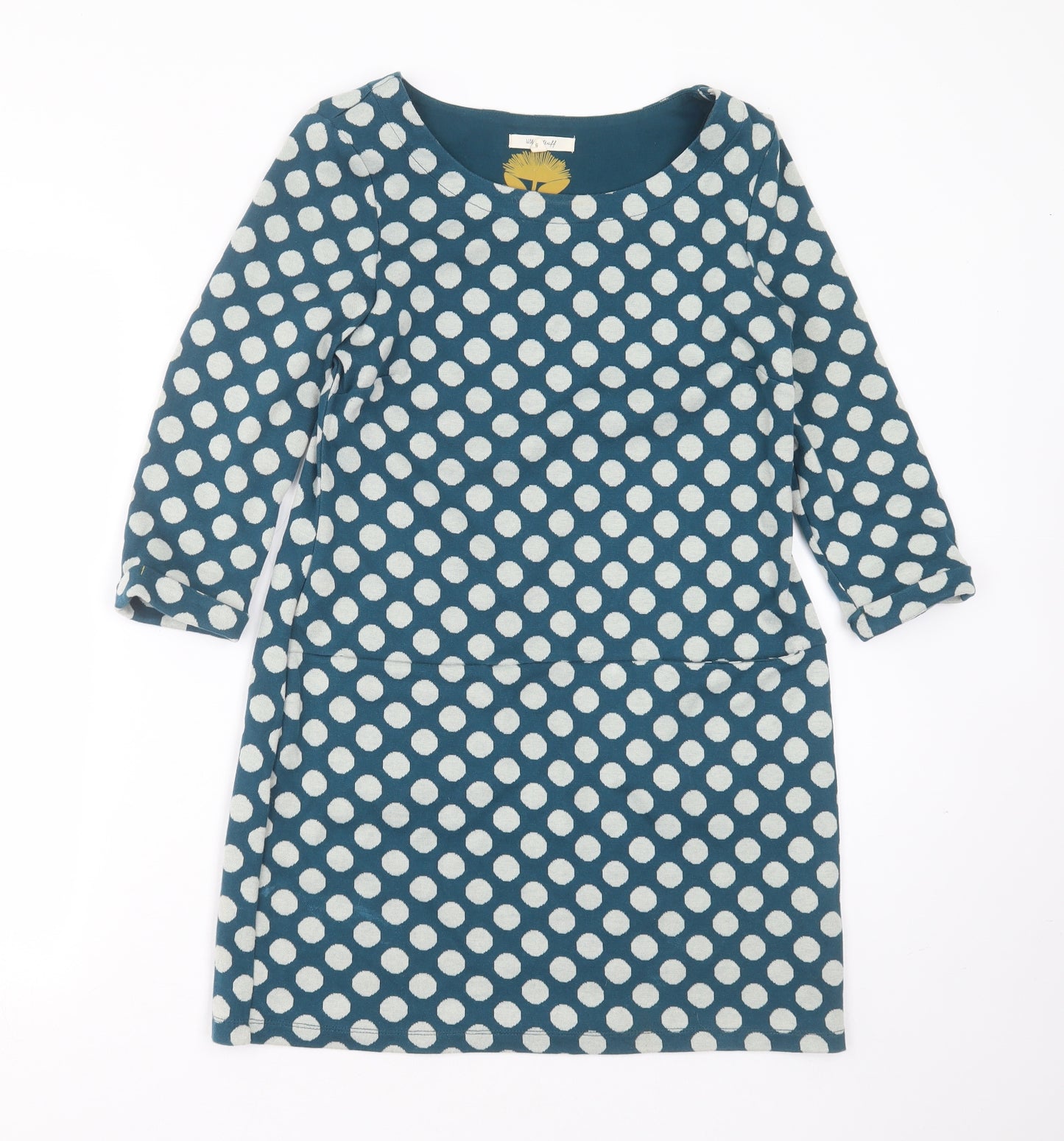 White Stuff Womens Blue Polka Dot Cotton Shift  Size 8  Round Neck