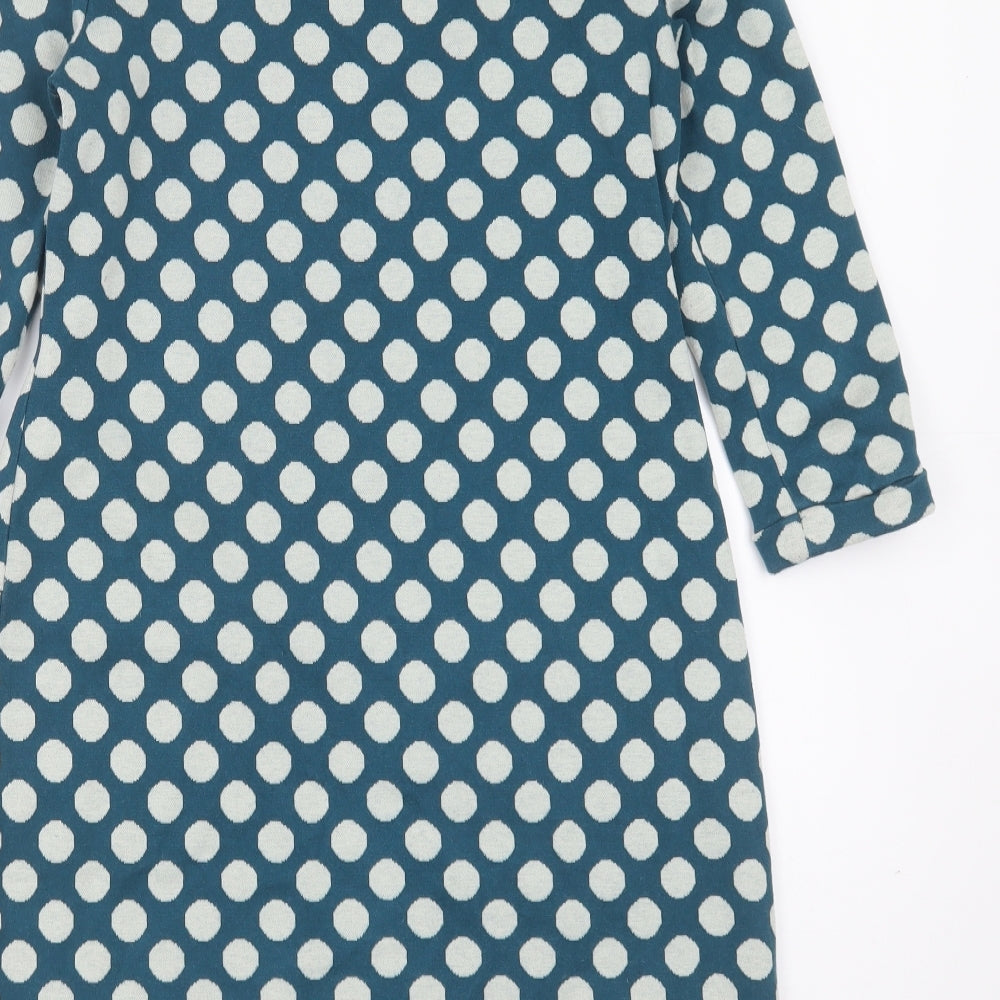 White Stuff Womens Blue Polka Dot Cotton Shift  Size 8  Round Neck