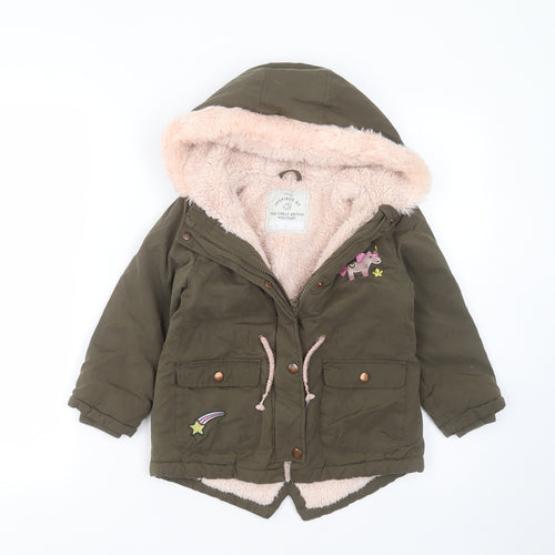 George Girls Green   Parka Jacket Size 4-5 Years  Zip