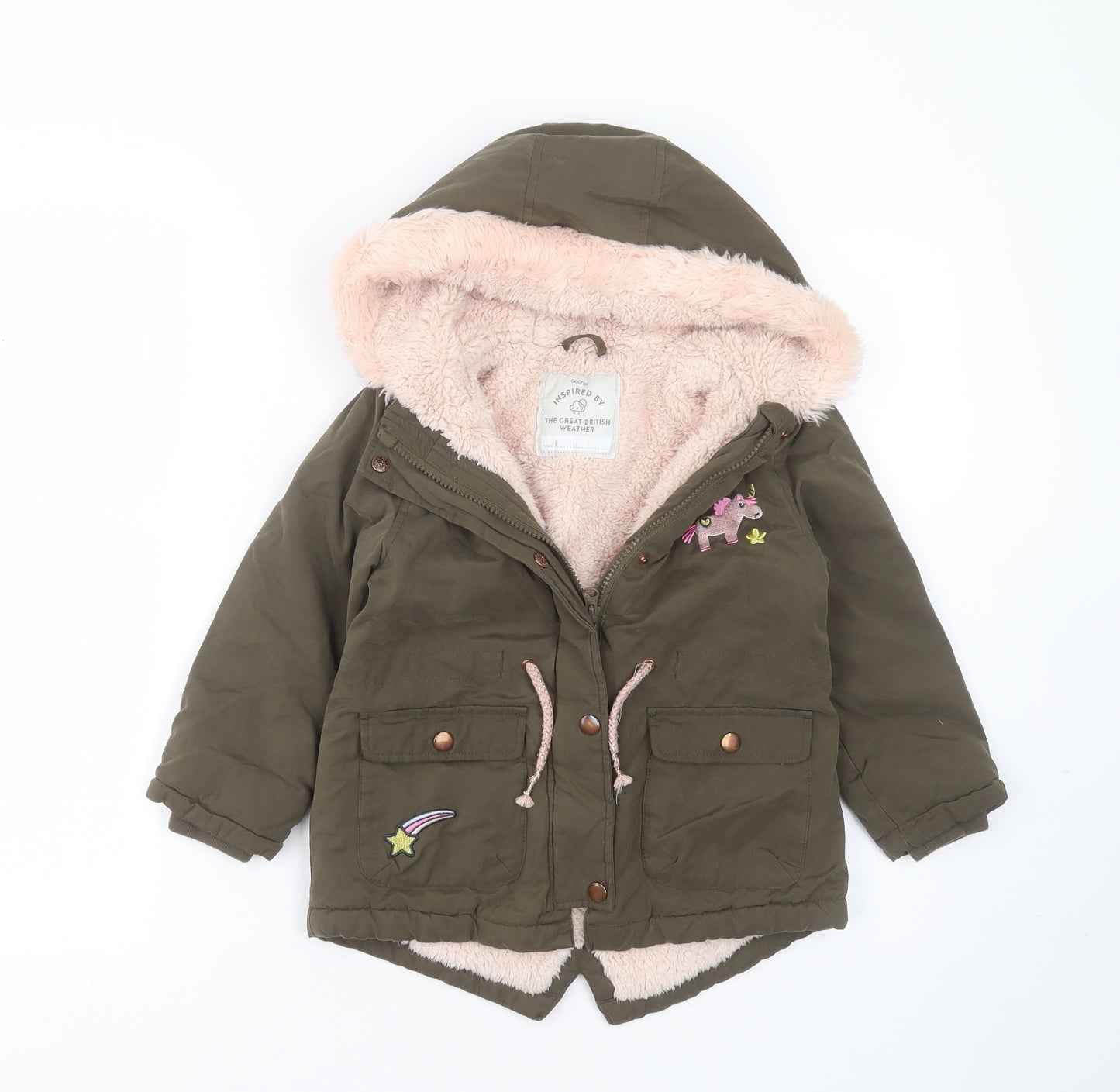 George Girls Green   Parka Jacket Size 4-5 Years  Zip