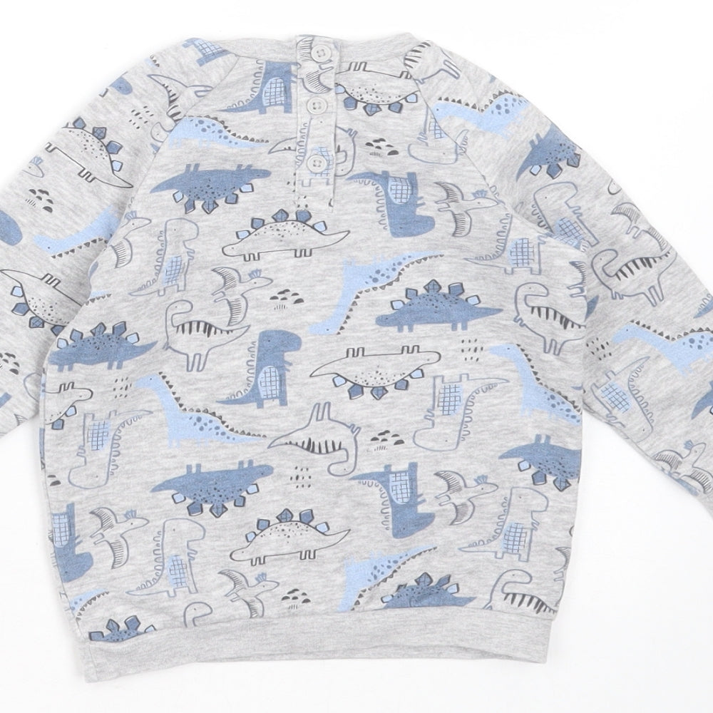 Matalan Baby Grey  Cotton Pullover Jumper Size 9-12 Months   - dinosaur