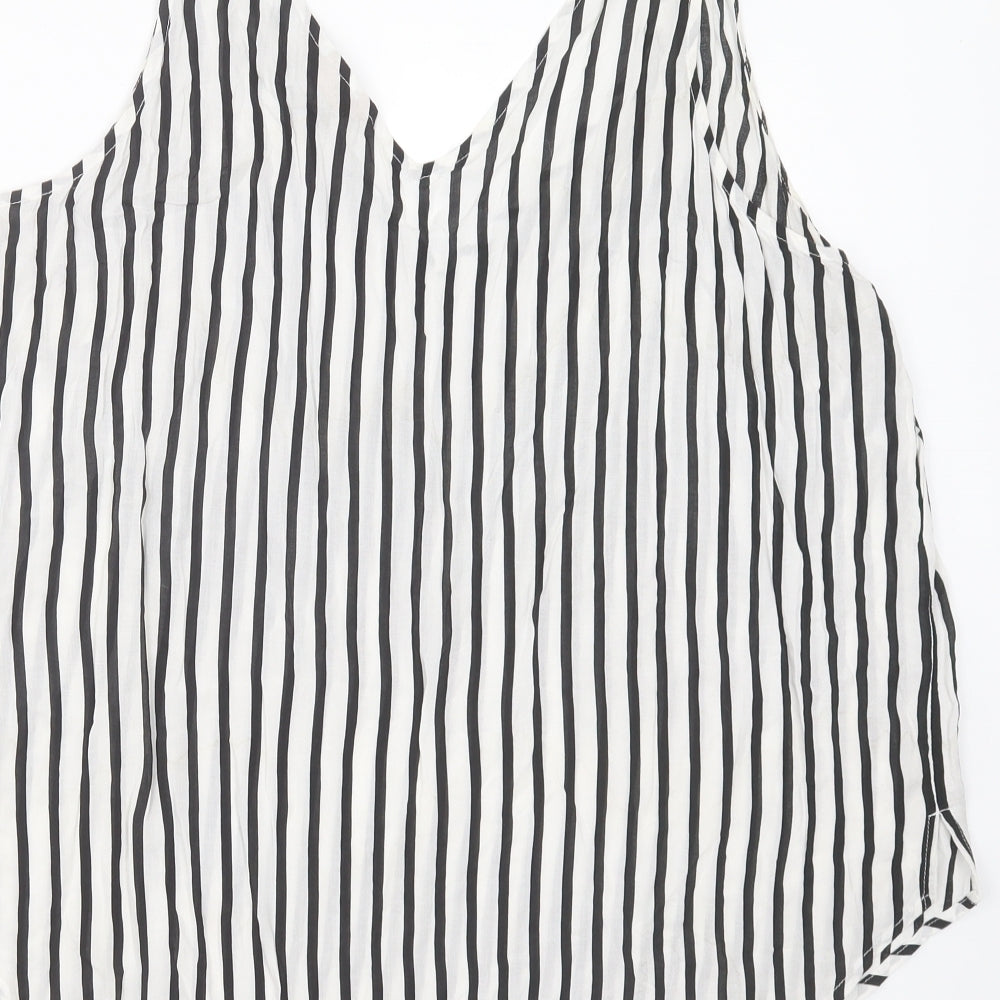 H&M Womens White Striped Viscose Basic Blouse Size 24 V-Neck
