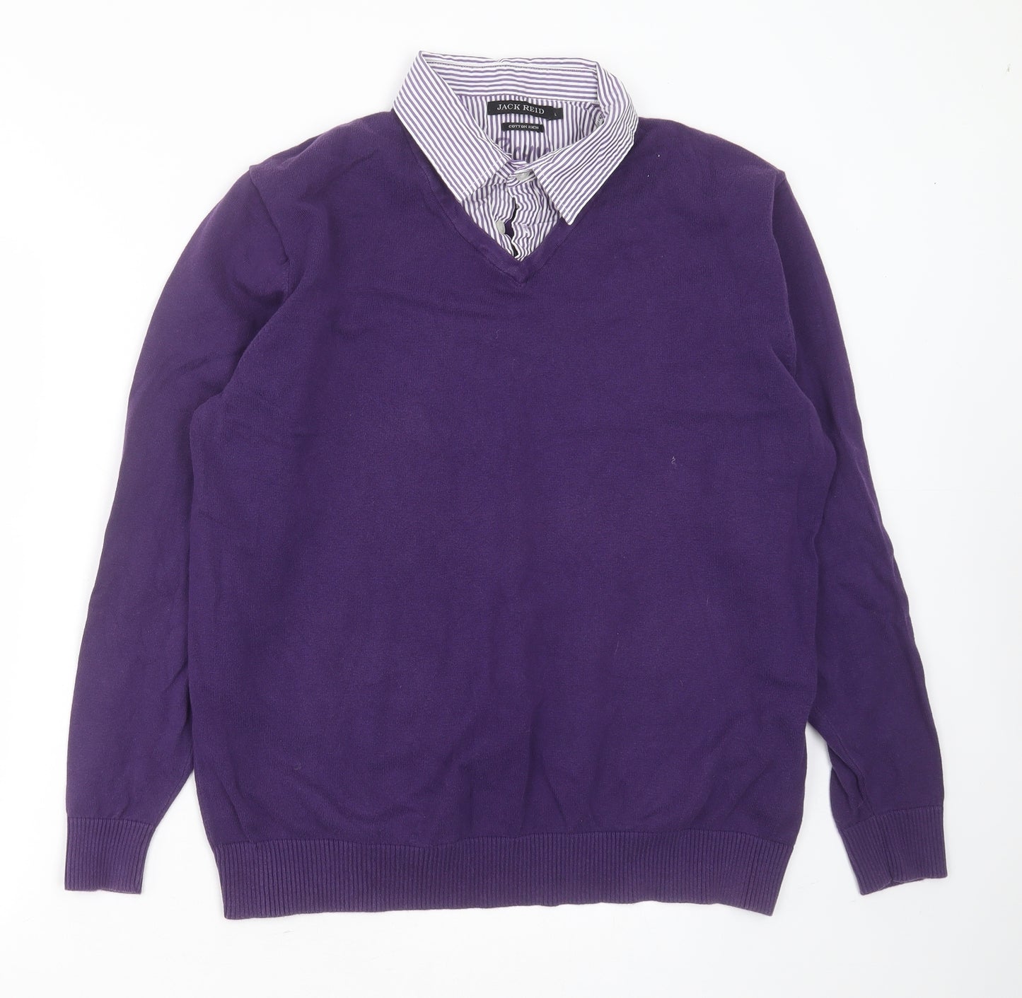 JACK REID Mens Purple Collared  Cotton Pullover Jumper Size L