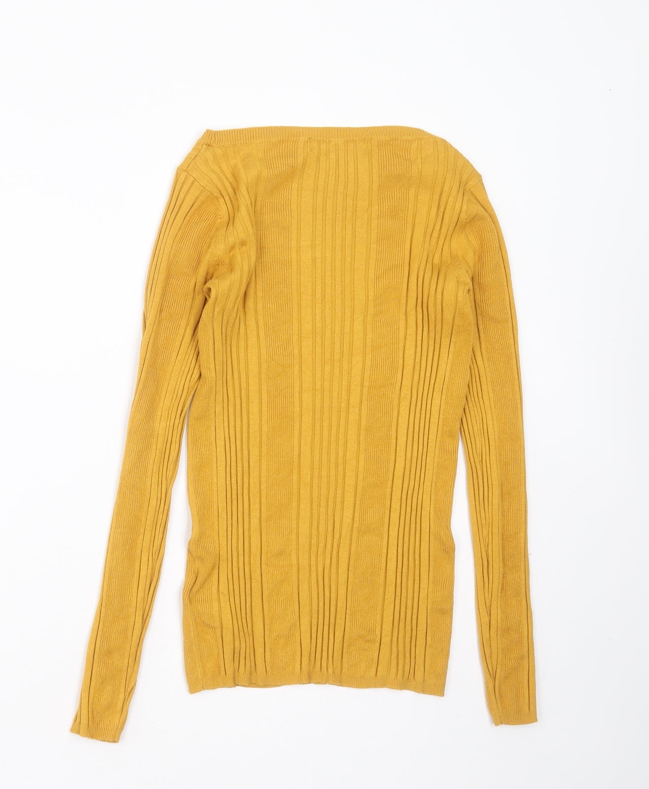 Marks and Spencer Womens Gold Round Neck Striped Viscose Pullover Jumper Size 10