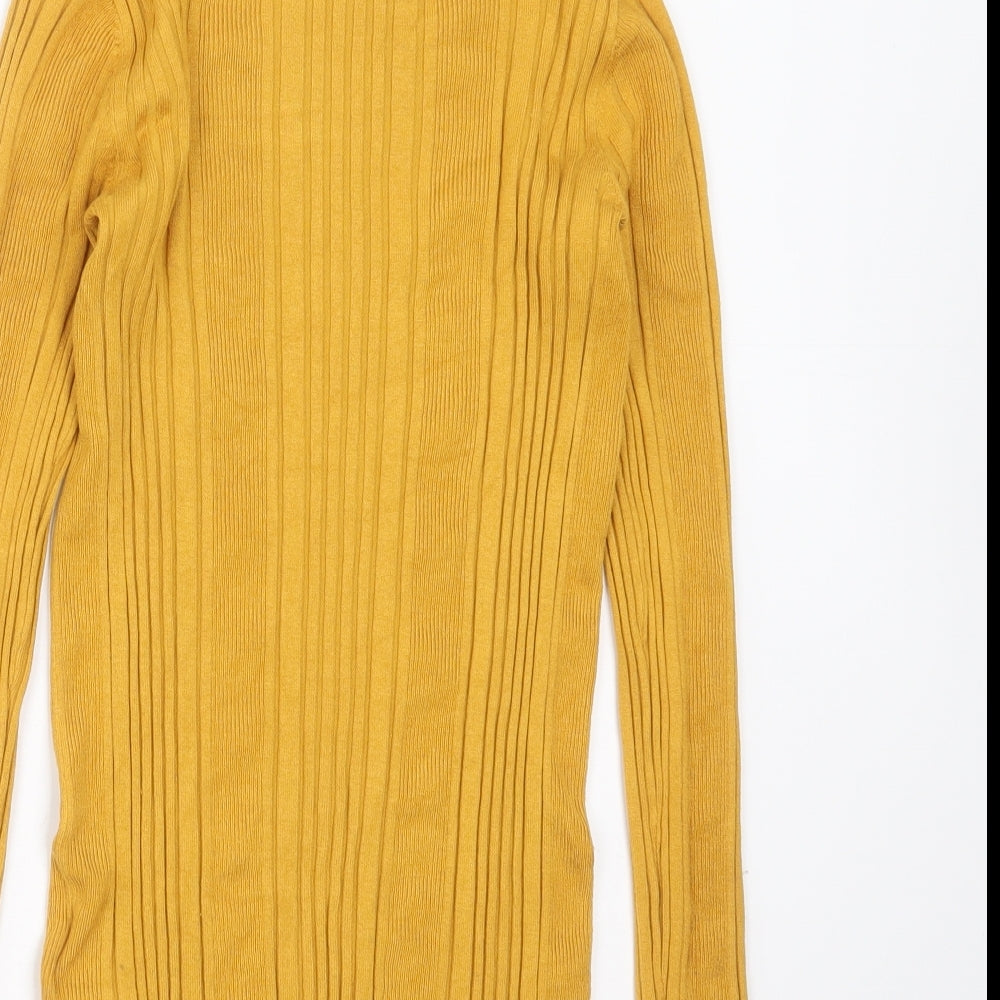 Marks and Spencer Womens Gold Round Neck Striped Viscose Pullover Jumper Size 10