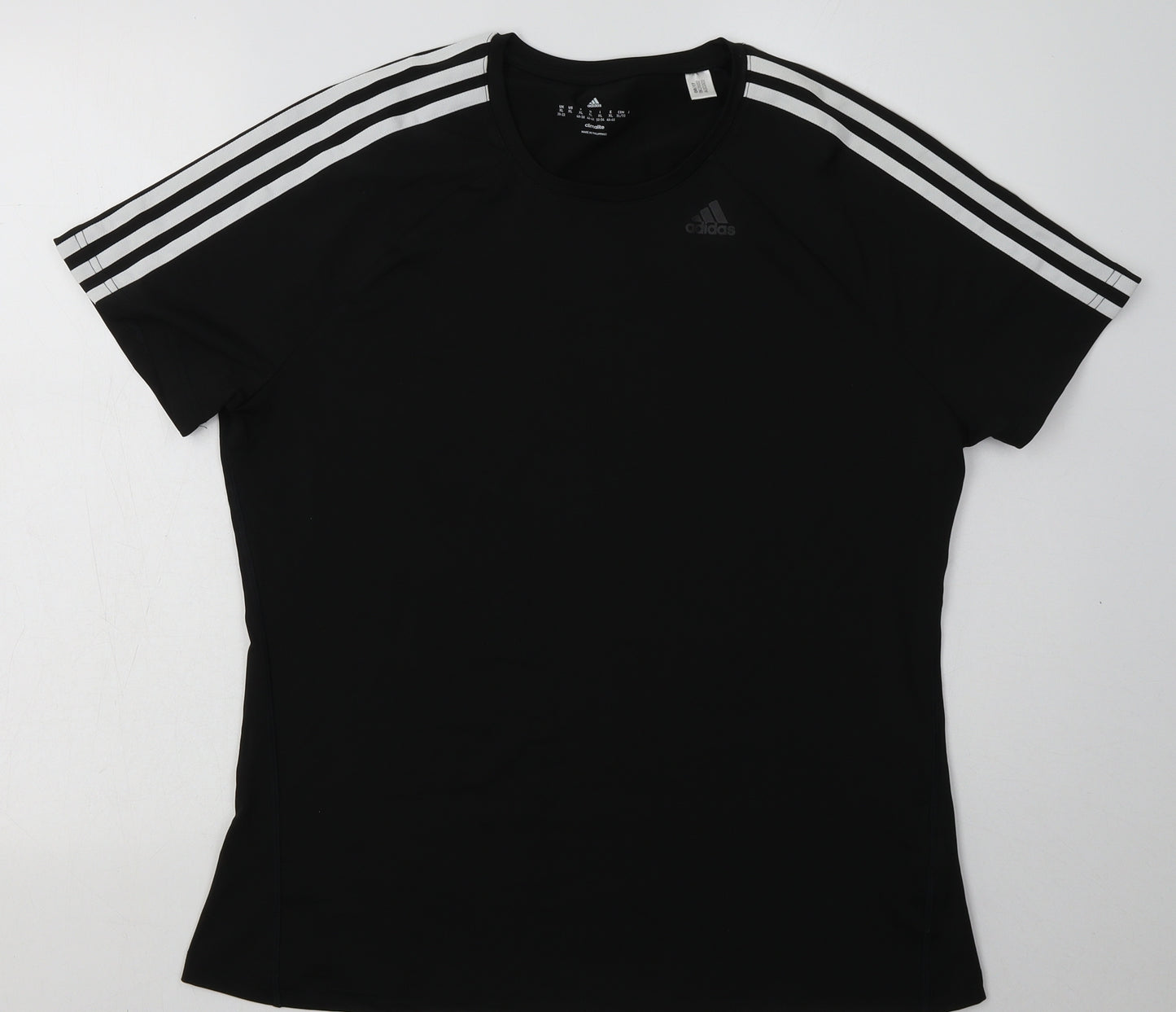 adidas Womens Black Striped Polyester Basic T-Shirt Size XL Crew Neck Pullover