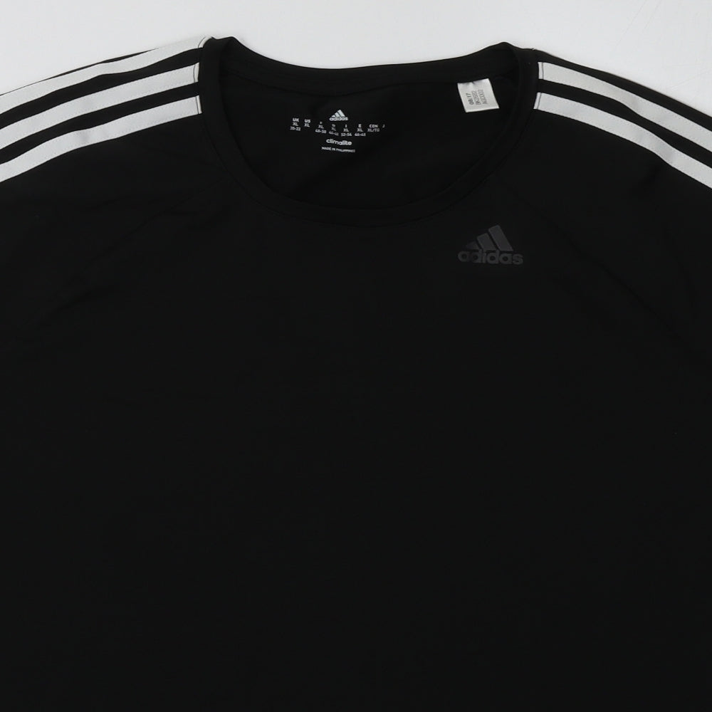 adidas Womens Black Striped Polyester Basic T-Shirt Size XL Crew Neck Pullover