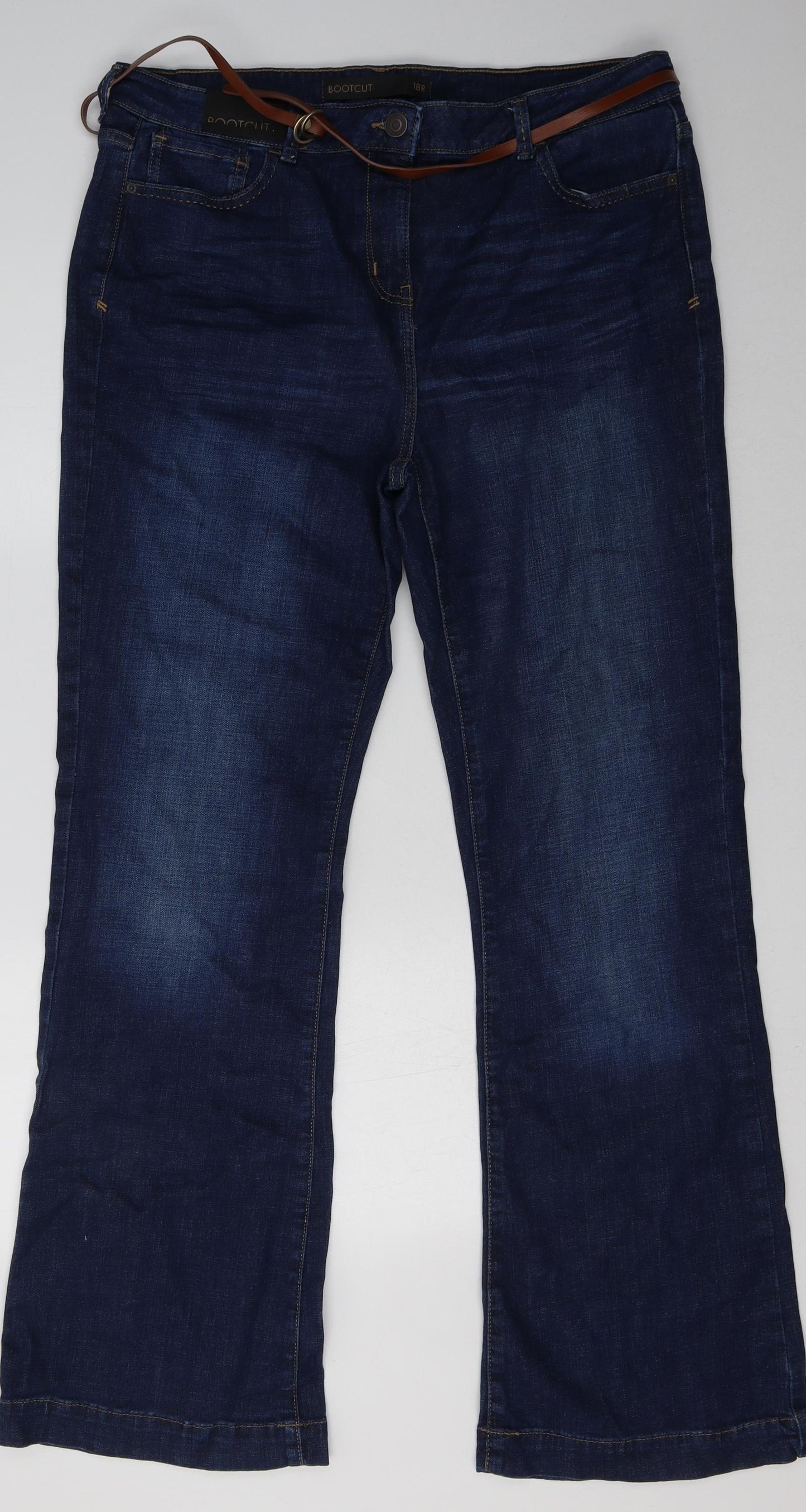 NEXT Womens Blue  Cotton Bootcut Jeans Size 18 L32 in Regular Button