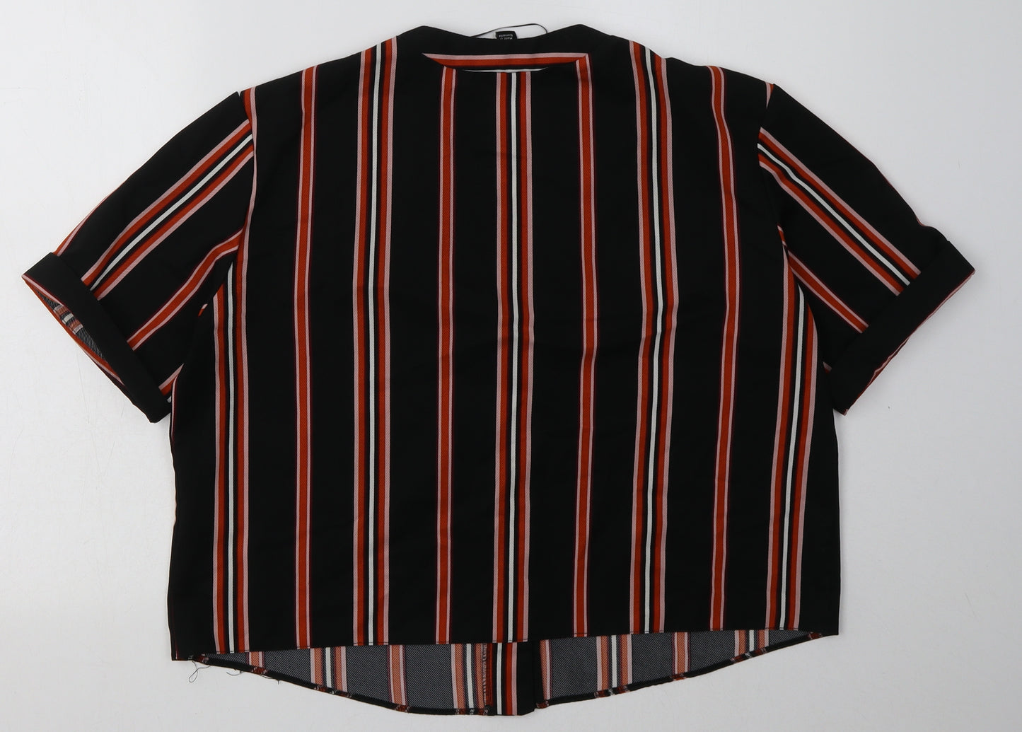 New Look Womens Black Striped Polyester Cropped Button-Up Size 14 V-Neck