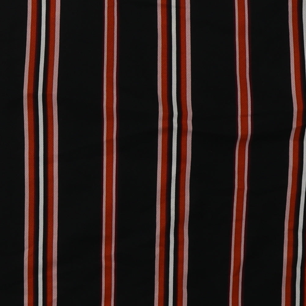 New Look Womens Black Striped Polyester Cropped Button-Up Size 14 V-Neck