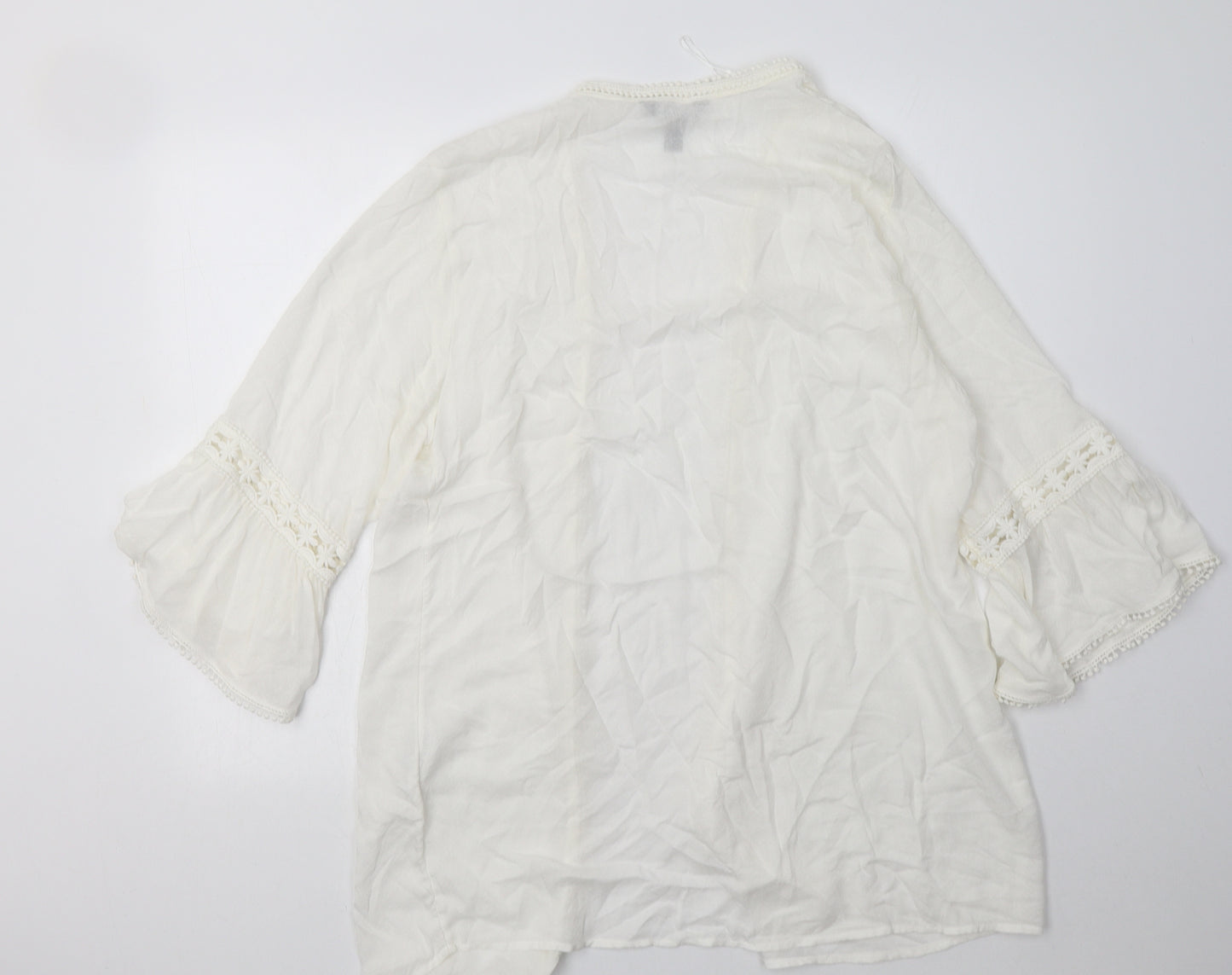 New Look Womens White V-Neck  Viscose Cardigan Jumper Size L