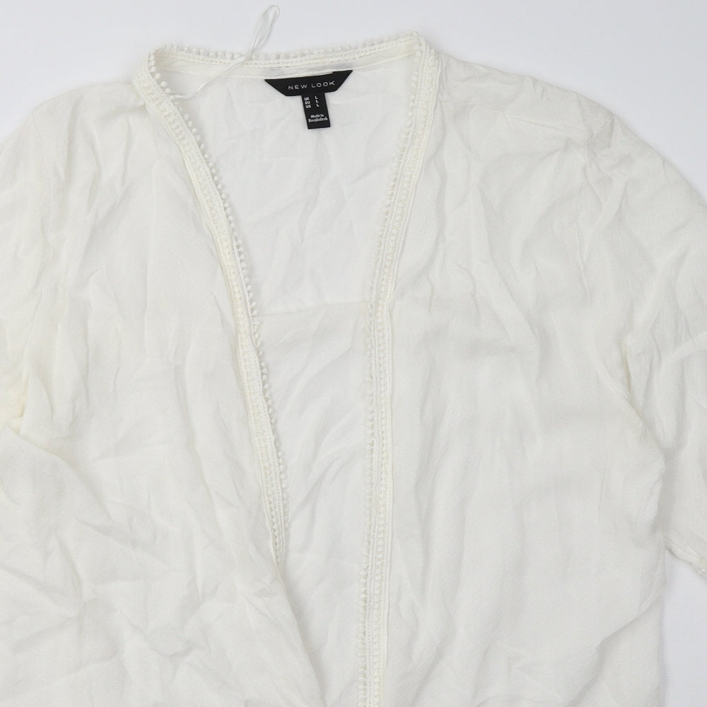 New Look Womens White V-Neck  Viscose Cardigan Jumper Size L