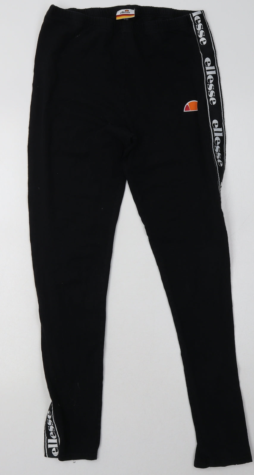 ellesse Womens Black Striped Cotton Capri Leggings Size 14 L30 in   - logo striped down the side