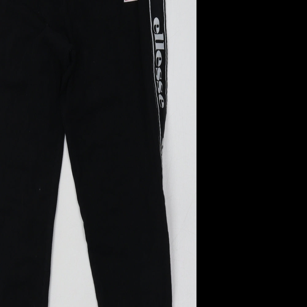 ellesse Womens Black Striped Cotton Capri Leggings Size 14 L30 in   - logo striped down the side