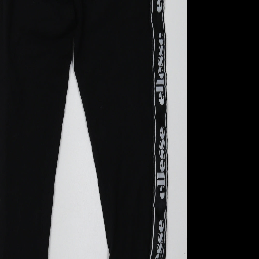 ellesse Womens Black Striped Cotton Capri Leggings Size 14 L30 in   - logo striped down the side