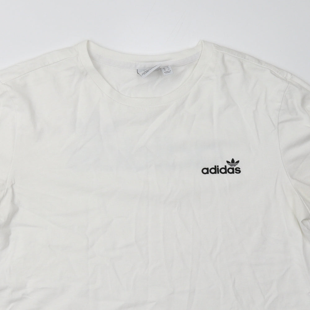 adidas Womens White  Cotton Basic T-Shirt Size 14 Crew Neck