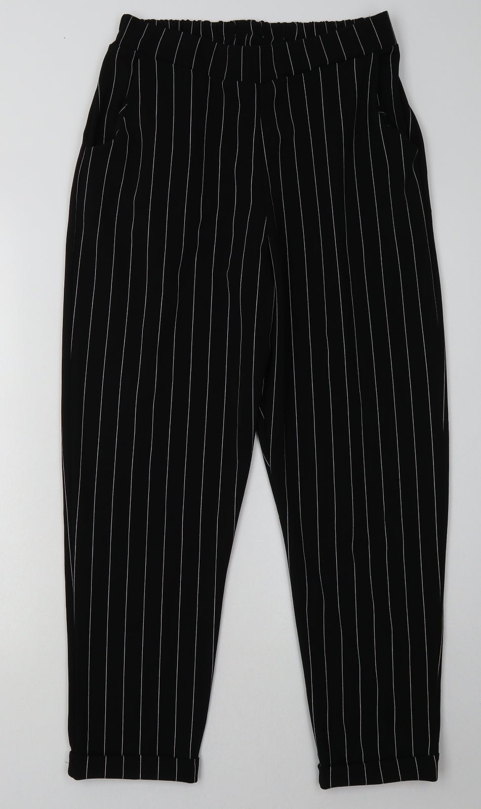 New Look Womens Black Striped Polyester Capri Trousers Size 14 L28 in Regular