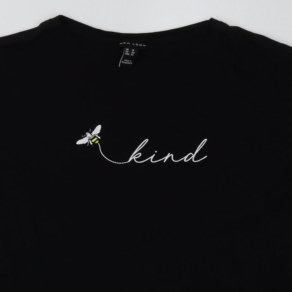 New Look Womens Black  Cotton Basic T-Shirt Size 14 Crew Neck - bee kind