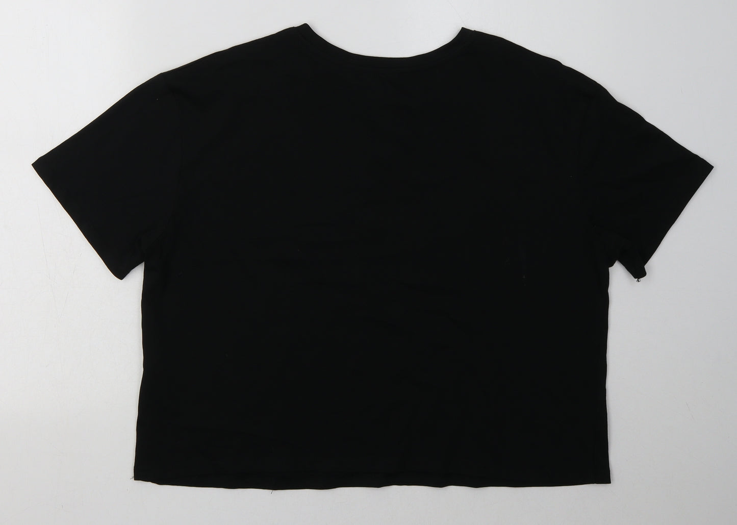 New Look Womens Black  Cotton Cropped T-Shirt Size 14 Crew Neck - honey