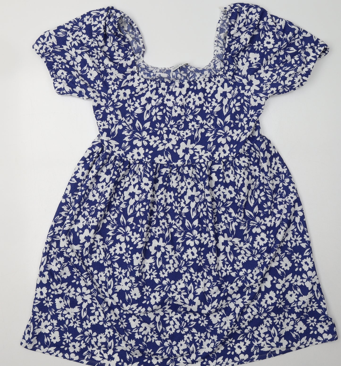 Matalan Womens Blue Floral Polyester A-Line  Size 14  Off the Shoulder Pullover