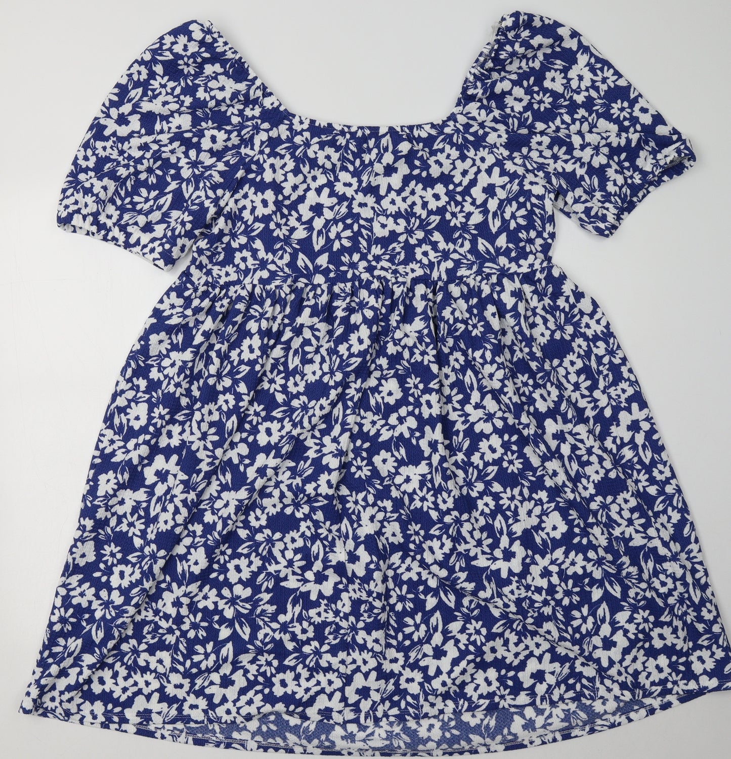 Matalan Womens Blue Floral Polyester A-Line  Size 14  Off the Shoulder Pullover